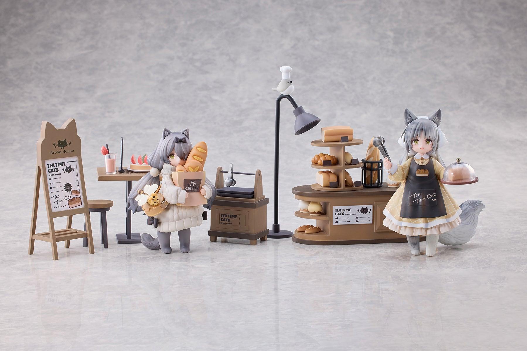 RIBOSE DLC Series TEA TIME CATS SCENE - CAT TOWN BAKERY STAFF & CUSTOMER NON-SCALE FIGURINE SET OF TWO - SaQra Mart Hobby